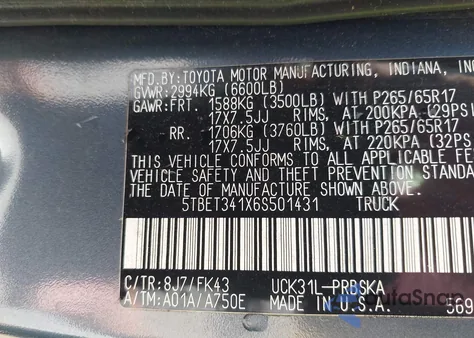 2006 Toyota Tundra Sr5 V8 from USA, damaged, VIN 5TBET341X6S501431
